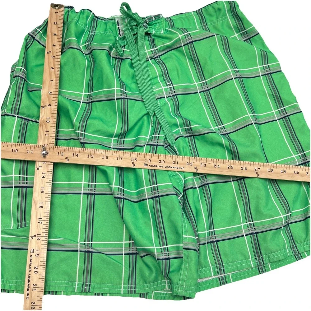 Men's OP Ocean Pacific Green Plaid Swimming Trunks Board Shorts Lined Size XL